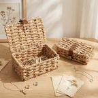 Unittype Set of 2 Wicker Storage Basket with Lid Water Hyacinth Decorative - Image 5