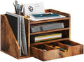 Wood Desk File Organizer with Side File Rack, Space-Efficient Design Easy to Assemble for Efficient Office Setup, Reduces Desk Clutter (Brown) by NiOffice