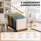 9 Section Inclined Vertical Desk File Organizer, Metal Frame and Wood Base - Image 3