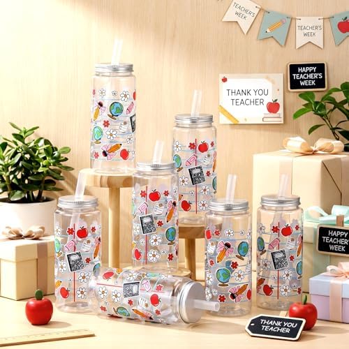 Meanplan 24 Pcs Back to School Plastic Cups with Lid and Straw Bulk 14 oz - Image 2