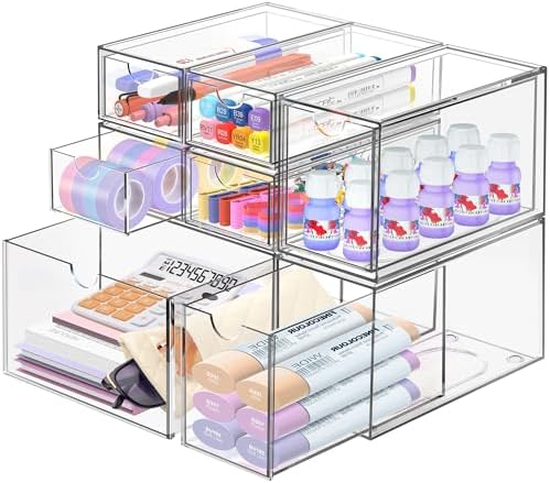 Desk Organizer with 7 Drawers, Clear, Stackable by FODIENS