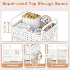 4 Drawer Rolling Storage Cart with Pegboard Top and Hooks, Brown - Image 3