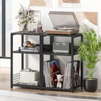 LELELINKY Large Rustic Grey Record Player Stand, 3 Tier 18" Wide Big End Table with Vinyl Storage Up to 130 Albums, Industrial Turntable Printer Tables, Modern Side Tables for Living Room, Office - Image 7
