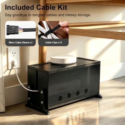 Large Wood Cable Management Box, Black Cord Organizer 14" - Image 2