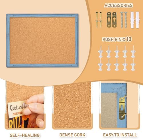 DOLLAR BOSS Cork Board, 24" X 18" Rustic Framed Bulletin Board, Blue - Image 2