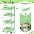 SUNALLY 4 Tier Rolling Cart with Drawer, Craft Storage Cart Organizer,Green - Image 2