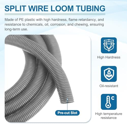 MECCANIXITY 1 1/2" 6.6ft Split Wire Loom Tubing w/Installation Tool Gray - Image 3