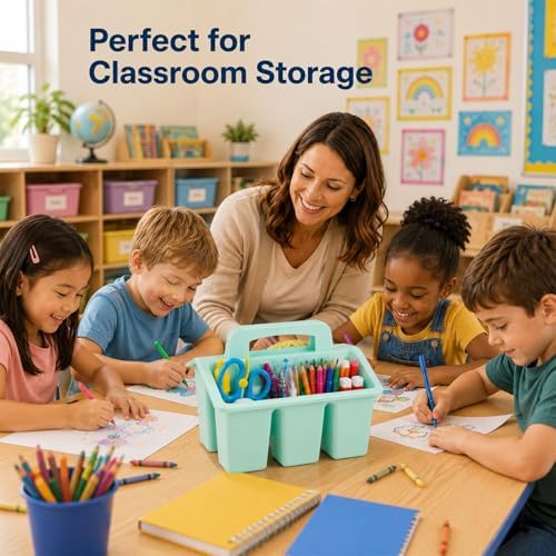 8 Pack Classroom Caddy Storage Basket with Handle (Pastel) - Image 5