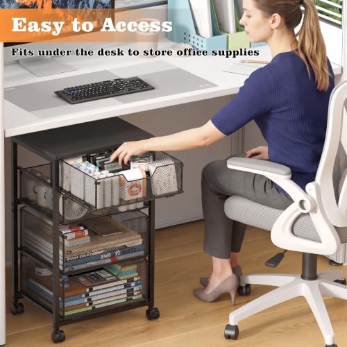 Sbanmao 4 Drawers Rolling File Cart with Wheels, Mobile File Cabinet, Black - Image 5
