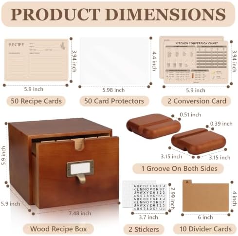 4x6 Wood Recipe Box with Cards and Dividers Vintage Recipe Card Box - Image 2