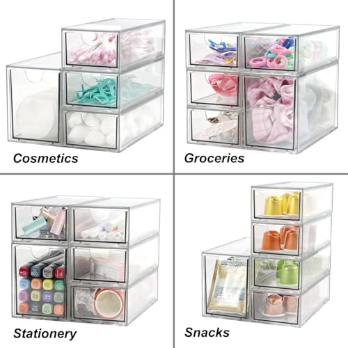 Acrylic Makeup Organizer, Clear Storage Organizer Desktop Stackable Storage Drawers, Plastic Organizer Bins for Makeup, Stationery, Cosmetics, Vanity, Bathroom,Cabinet,Pantry Office Desk (5 Drawers) - Image 4