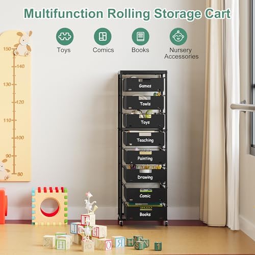 EasyPAG Rolling Storage Cart With 8 Drawers, Metal Craft Organizers And Storage Cart With Wood Tabletop, 30 Lbs Capacity Per Drawer For Home Office Classroom And Dorm, Black - Image 5