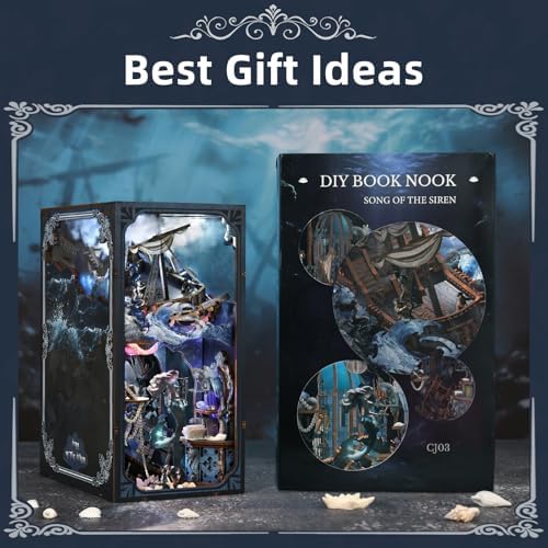 MiniCity Book Nook Kitwith Dust Cover and LED Light, 3D Wooden Puzzle Bookend Bookshelf Insert Decor for Teens and Adults (The Song of Sirens) - Image 6