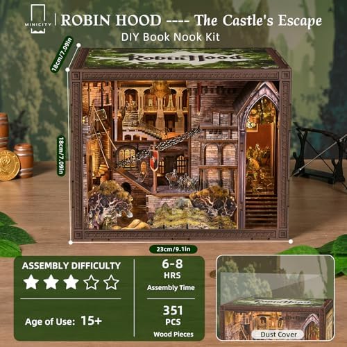 MiniCity Robin Hood Escape Book Nook Kit, Wooden Miniature House with LED - Image 2