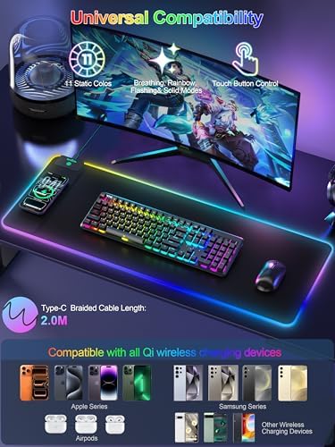 Mouse Pad with 15W Wireless Charging, RGB Gaming Desk Mat, 31.5"x11.8" - Image 2