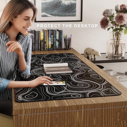 Cacoy 48" x 24" Black Topographic Gaming Mouse Pad, Non-Slip Large Desk Mat - Image 7