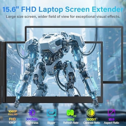 15.6" Laptop Screen Extender New Upgraded Ultra-Thin & Light, Triple Portable Monitor 1080P FHD IPS, USB-C/HDMI Plug & Play for 13-17.3" Laptop, Travel Monitor Extender for Windows/Mac/Chrome - Image 2