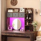 Tangkula Desktop Bookshelf with LED Lights, Dorm Desk Hutch, Rustic Brown - Image 4