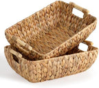 Water Hyacinth Storage Baskets with Wooden Handles，Large Wicker Baskets for Organizing Set of 2 by DAICOLAD