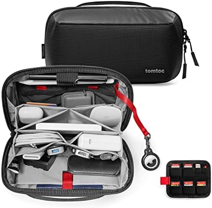 tomtoc Electronic Organizer Accessory Pouch for MacBook Charger, Cables, Power Bank, Hard Drive, Cords, Water-resistant Storage Bag with Removable Card Slots for USB Adapter, Memory Card, Black by tomtoc