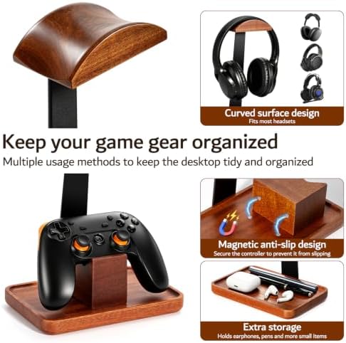 Headset Stand with Gaming Controller Holder, Headphone Stand with Storage Base, Gaming Accessories for Desk Organizer, Gamer Gift for Men Teens - Image 5
