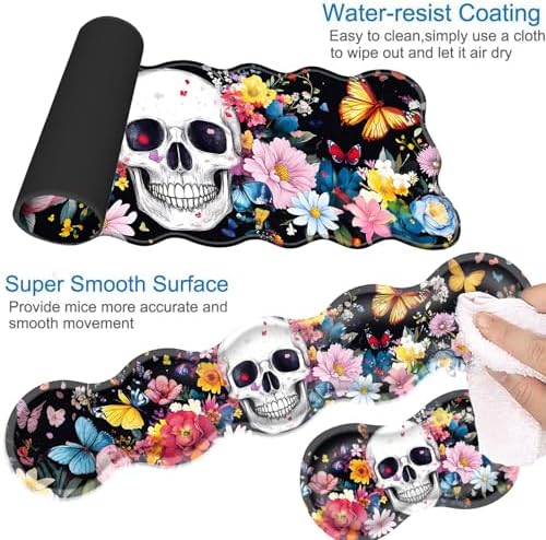Desk Mat, Mouse Pad with Wrist Rest, 4-in-1 Large Mouse Pads for Desk, Ergonomic Mouse Pad and Keyboard Wrist Rest Gaming Keyboard Mat for Office,Skull Flowers Butterflies - Image 3
