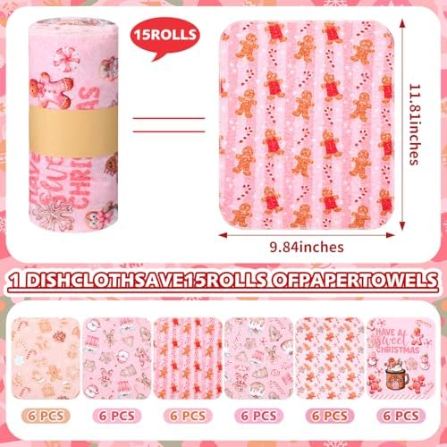 36 Pack Reusable Kitchen Cloths Cotton Towel, Pink Gingerbread - Image 2