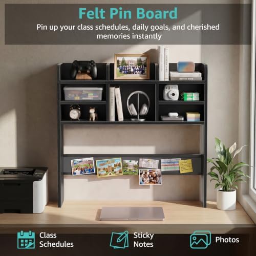 37" Black Desk Hutch Dorm Top Only with Sheves Felt Board for College - Image 4