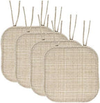 Sweet Home Collection Chair Cushion Memory Foam Pads with Ties Honeycomb Pattern Slip Non Skid Rubber Back Rounded Square 16" x 16" Seat Cover, 4 Pack, Aria Beige by SweetHomeCollection