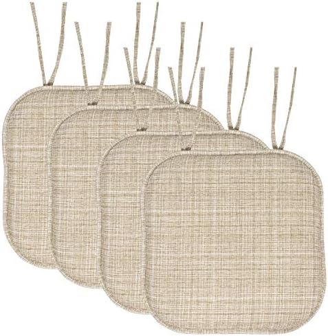 Sweet Home Collection Chair Cushion Memory Foam Pads with Ties Honeycomb Pattern Slip Non Skid Rubber Back Rounded Square 16" x 16" Seat Cover, 4 Pack, Aria Beige by SweetHomeCollection