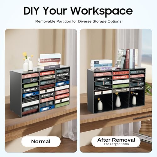 27 Slot Mail Sorter Organizer, Wood Literature Organizer Student Mailbox for Classroom, Desktop File Paper Storage Rack for Office Home School - 31.5" L×12”W×21.6“H (Black, 27-Compartment) - Image 4