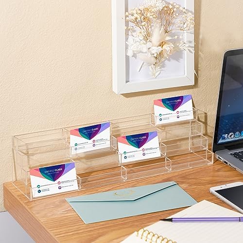 Hoteam Acrylic Business Card Holder for Desk Multiple 16 Slot 4 Tier Large Business Card Organizer Display Rack Clear Plastic Holder Stand for Home(2 Pcs) - Image 3