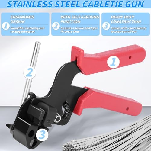 300PCS Metal Zip Ties Gun Kit, 12 Inch Heavy Duty Metal Zip Ties, Multi-Purpose Self-Locking Cable Tie Tool Set for Vehicles Farms Plants Fences Pipe Bundling, Scissors - Image 5