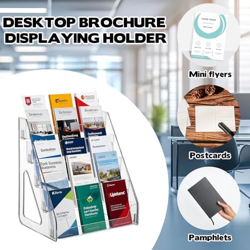 YEXEXINM 2 Pack 5 Tier Brochure Holder 12x13 Inch Acrylic Literature Display Stand Holds 3 Brochures in One Row Clear Pamphlet Holder Display Stand for Flyers Booklets Table Signs Office Store Home - Image 4