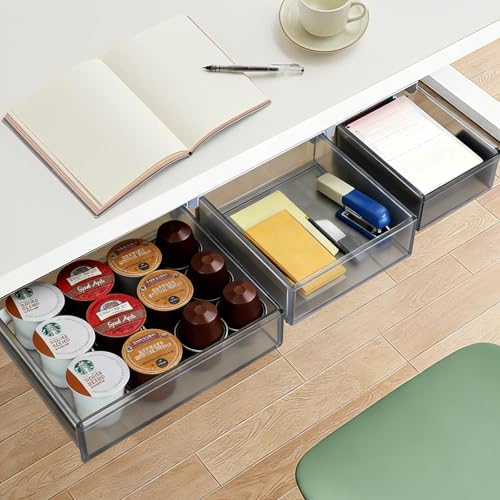 Under Desk Drawer Set of 3, Slide-Out Under Desk Storage Drawers (Large/Medium/Small), Thick Rigid PET Material, Suitable for Home Office, Desk, or Coffee Table by Unknown