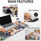 Arttown Keyboard Mouse Pad Set, 4 in 1 Desk Mat Set Cat Floral - Image 3