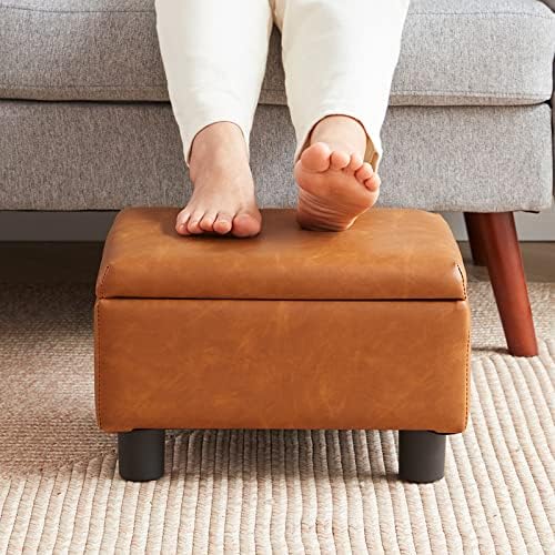 Small Foot Stool Under Desk Foot Stools Ottoman Footstool Foot Stools Small Footstools Foot Stool for Living Room Foot Rest 15" W x 12" D x 9.5" H Faux Leather Brown by BAKSEA