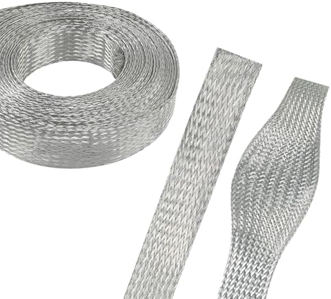 9/16" Wide Tinned Copper Braided Metal Wire Shielding Sleeve Ground Strap Automotive Flat Mesh Flexible Expandable Sheath (15mm ID-42ft) by BuyUneed
