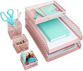 BLU MONACO | Pink Desk Organizer Set for Women 6 Piece | Mail Sorter Organizer Countertop with Letter Trays | Standing File Organizer with Mesh Pen Holders by Blu_Monaco