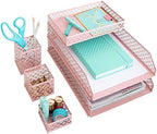 BLU MONACO | Pink Desk Organizer Set for Women 6 Piece | Mail Sorter Organizer Countertop with Letter Trays | Standing File Organizer with Mesh Pen Holders by Blu_Monaco
