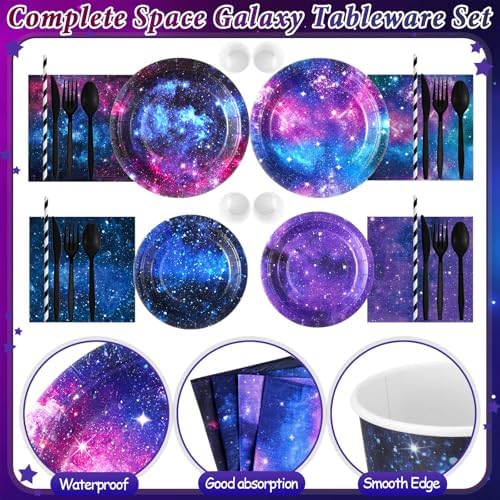 450 Pcs Tableware Set, Serve 50, Blue Purple, Space Galaxy - Image 3