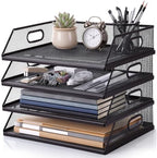 4 Pcs Stackable Letter Tray Metal Paper Tray Desk Organizer, Black by Unknown