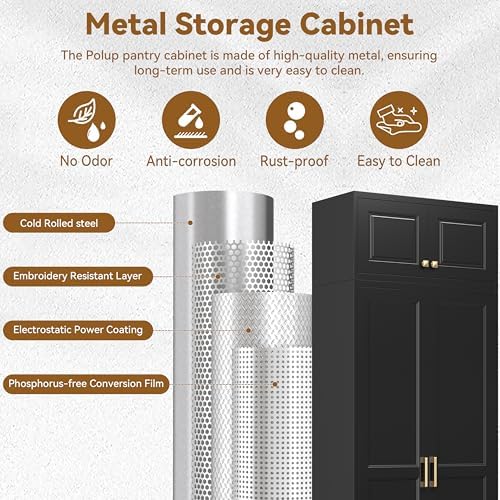 Polup 86" Tall Metal Kitchen Pantry Storage Cabinet with Doors and Shelves - Image 4