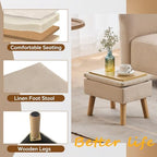 Storage Ottoman, Small Foot Stool Ottoman with Storage, Linen Foot Rest with Wood Legs, Footstool for Living Room, Bedroom, Entryway, Beige - Image 4