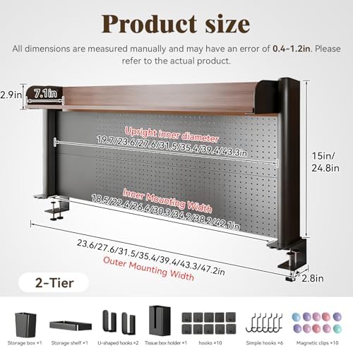Clamp on Desk Shelf with Pegboard, Adjustable Desktop Hutch Organizer, No-Drill Over the Desk Storage Rack, Heavy Duty Metal Frame Vertical Stand with DIY Accessories for Home Office & Gaming Setup - Image 2