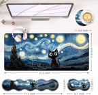 Large Keyboard Mouse Pad Set, Extended Mouse Pad+Keyboard Wrist Rest Support, Memory Foam Ergonomic Easy Typing, 4Pcs (31.5×11.8 in) Desk Pad Set for Office Home,Starry Night Cat - Image 6