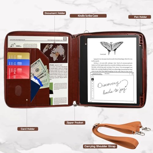E NET-CASE Case for Kindle Scribe 10.2 inch 2024 & 2022 Released - Business Handheld Design Upgraded PU Leather Cover for Kindle Scribe Digital Paper with Zipper & Pen Holder (Brown) - Image 3