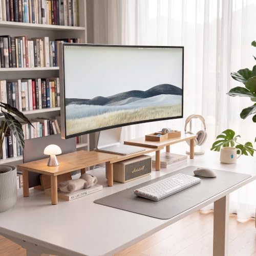 Bamboo Monitor Riser, 3-in-1 Modular Computer Monitor Stand by Rocdeer