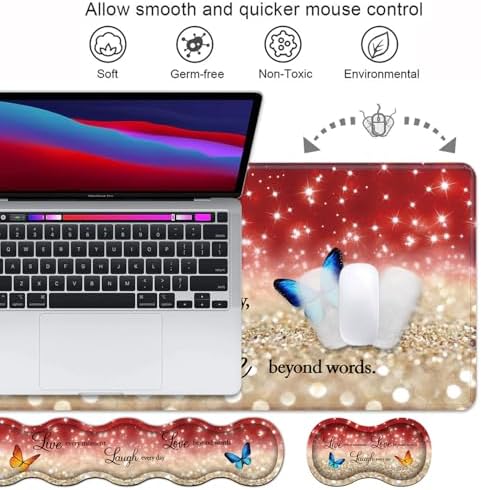 Ergonomic Keyboard Wrist Rest & Mouse Pad Wrist Rest Set,Large XXL Gaming Desk Mat 31.5"x 11.8",Non-Slip Base, Memory Foam,Easy Typing Pain Relief for Office & Home,Red Glitter Quote Live Laugh Love - Image 3
