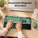 Wireless Keyboard and Mouse, Round Keycap, Magnetic Wrist Rest, Green Black - Image 3